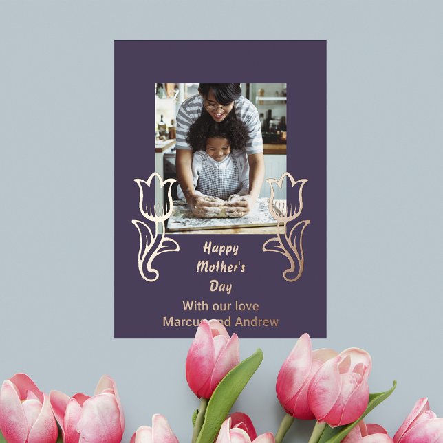 Tulip and Photo Mother's Day Foil Holiday Card (Creator Uploaded)