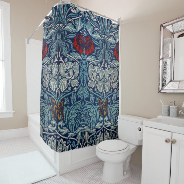 Tulip and Rose, William Morris Shower Curtain (In Situ)