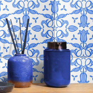 Tulip and star patterned blue white ceramic tile