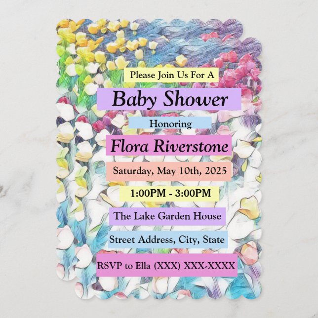 Tulip Baby Shower Invitation (Floating Effect) (Front/Back)