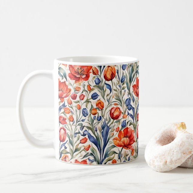 Tulip Bloomers WC Pattern Design Coffee Mug (With Donut)