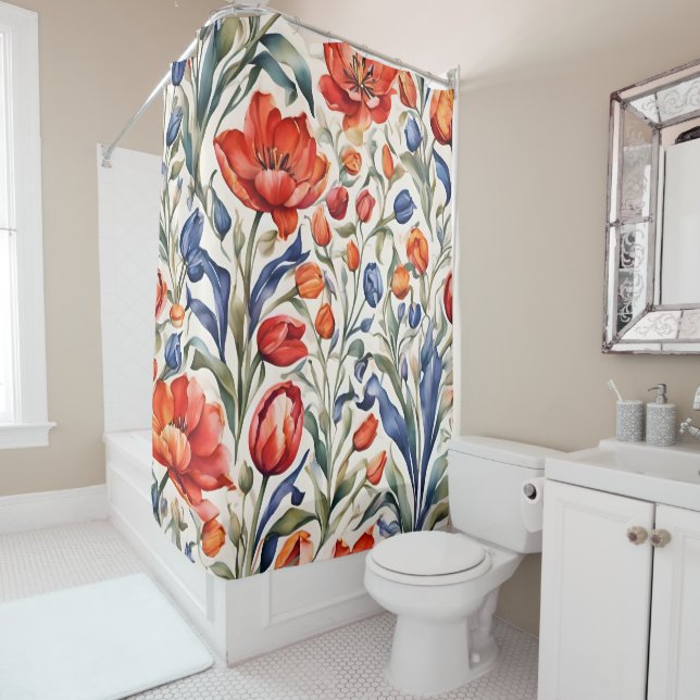 Tulip Bloomers WC Pattern Design Shower Curtain (In Situ)