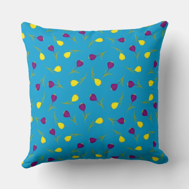 Tulip Blue Floral Repeat Pattern Art Cushion (Back)
