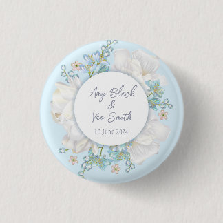 Tulip Blue Floral Wedding 3 Cm Round Badge