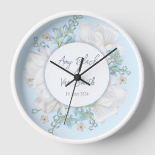 Tulip Blue Floral Wedding Clock