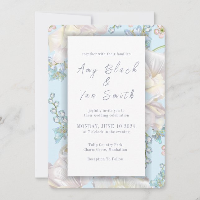 Tulip Blue Floral Wedding Invitation (Front)