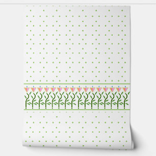 Tulip border and dots of green wallpaper