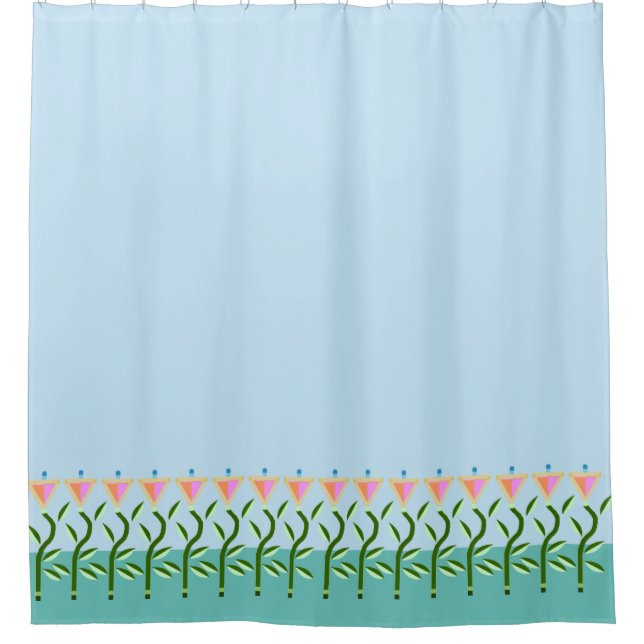Tulip border of pretty  pink stylised flowers shower curtain (Front)