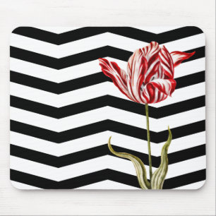 Tulip Botanical Chevron Stripe Pattern Mouse Pad