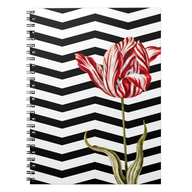 Tulip Botanical Chevron Stripes Pattern Notebook (Front)
