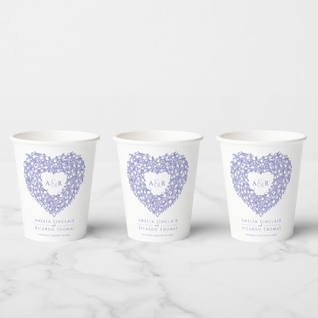 Tulip bouquet art monogram wedding blue paper cups (Multi)