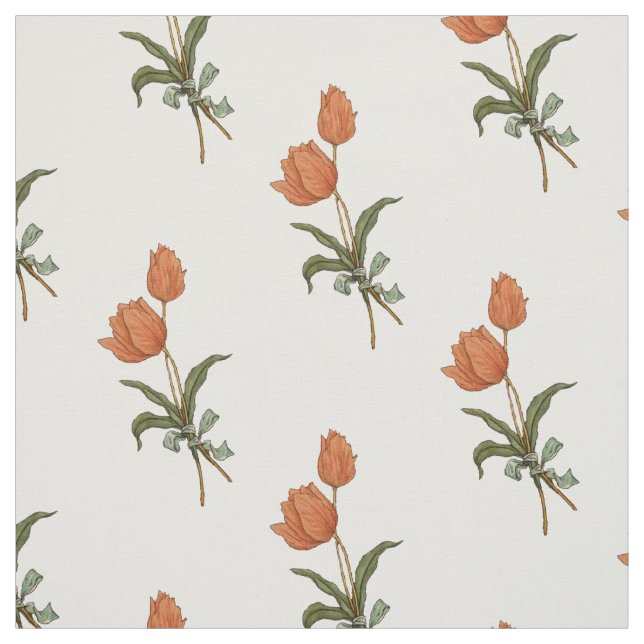 Tulip Bouquet Coral Peach Coloured Tulips Fabric (Swatch)
