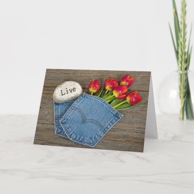 tulip bouquet in blue jean pocket card (Front)