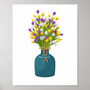 Tulip Bouquet in Cyano Colour Vase Poster