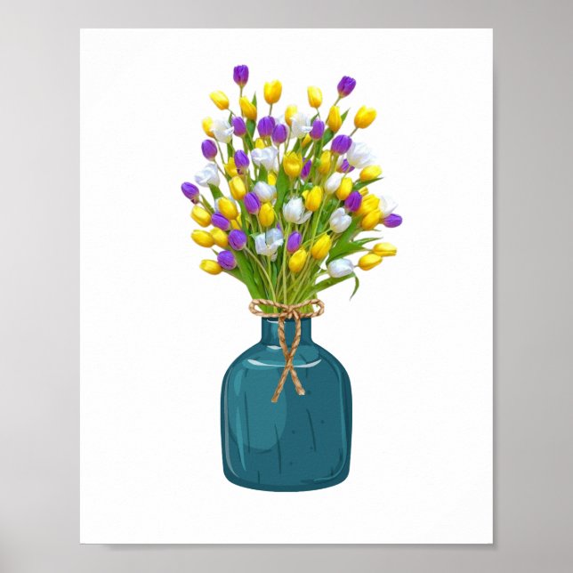 Tulip Bouquet in Cyano Colour Vase Poster (Front)