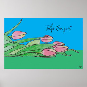Tulip Bouquet Laying on Grass Poster