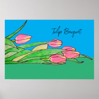 Tulip Bouquet Laying on Grass Poster