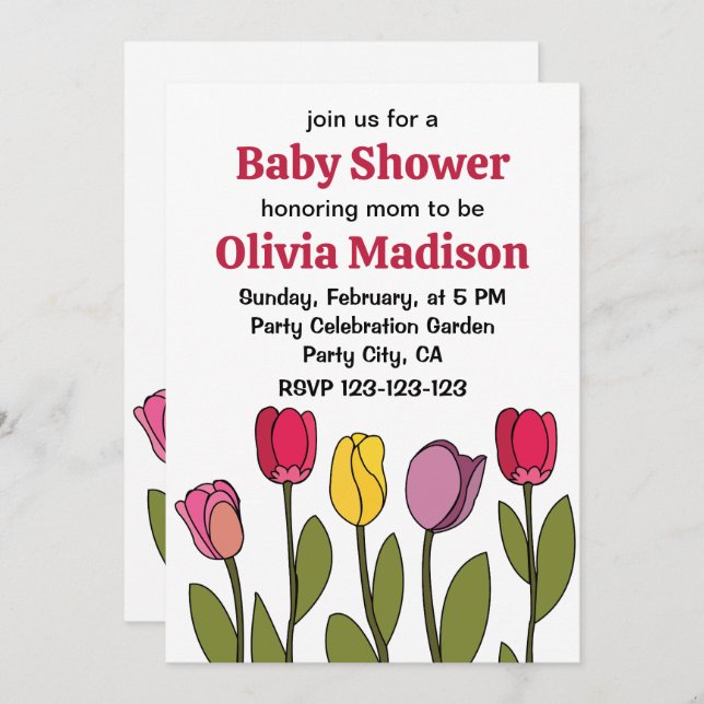 Tulip Colourful Floral Tulip Baby Shower Invitation (Front/Back)
