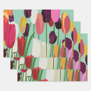 Tulip Colourful Flower Floral Pattern Tulip Wrapping Paper Sheet