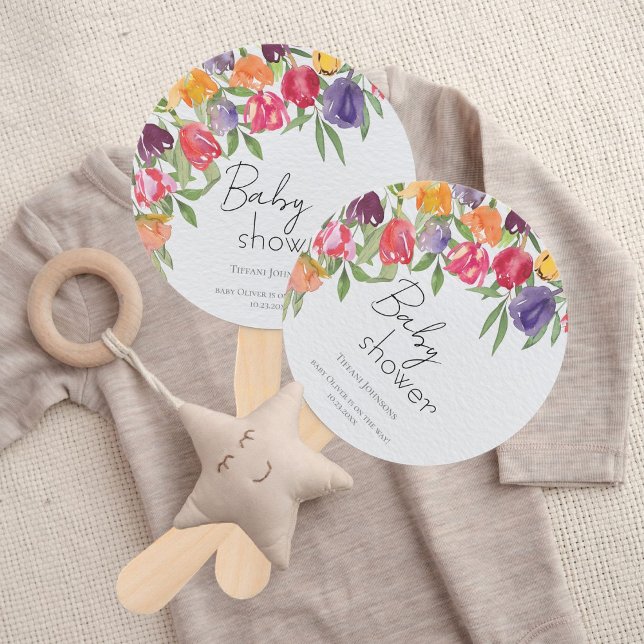 Tulip Delight Vibrant Floral Baby Shower Hand Fan (Creator Uploaded)