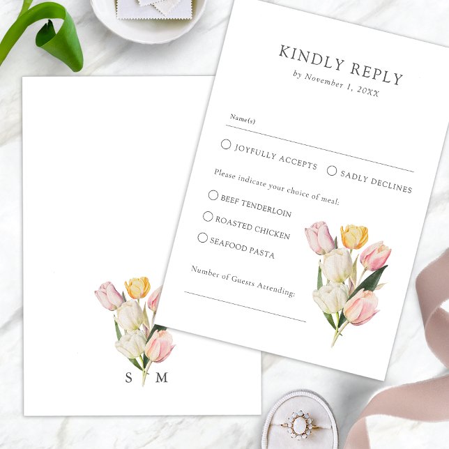 Tulip Elegant RSVP Card (Watercolor Tulip Elegant RSVP Card Monogram by Painted Paperie
)