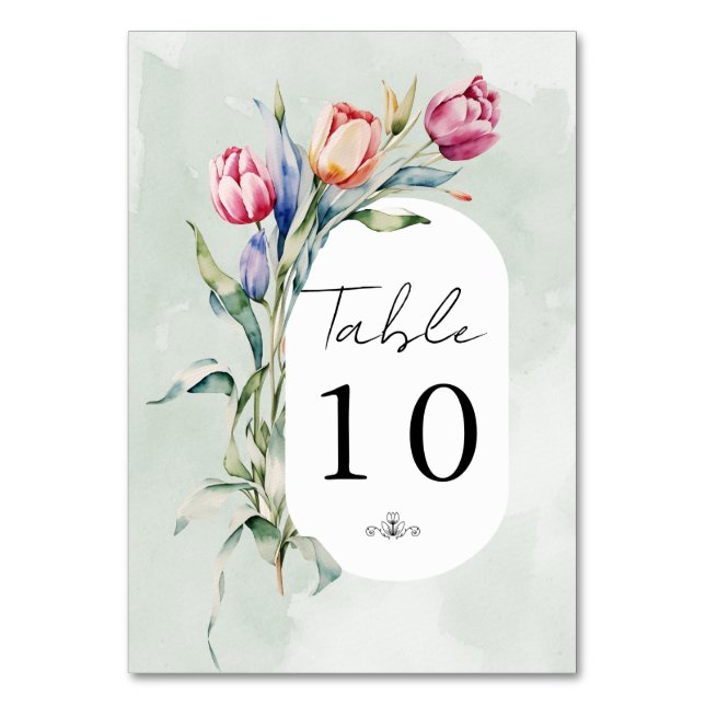 Tulip embrace wedding table number (Front)
