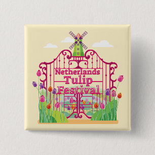 Tulip Festival, Windmill, gates 15 Cm Square Badge