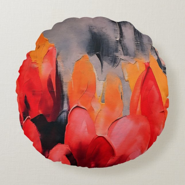 Tulip Field – Abstract Floral Intensity Round Cushion (Front)