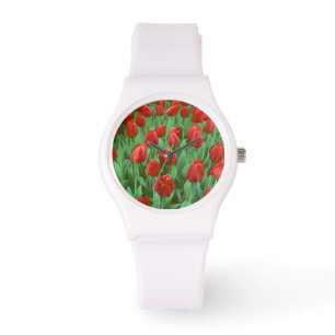 Tulip field blooms in the spring. watch