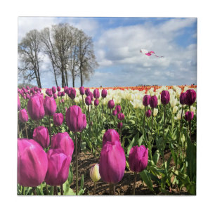 Tulip Field with Kite, Oregon Ceramic Tile