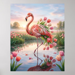 Tulip Flamingo Mirror Marsh Poster