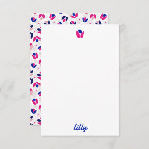 Tulip Floral Custom Name Pink Blue Modern Thank You Card
