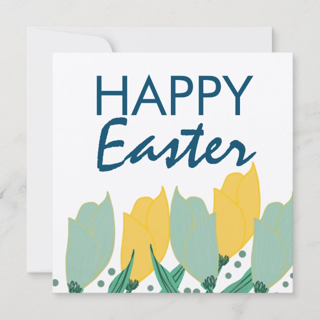 Tulip Floral Happy Easter Hand Drawn Botanical Card (Front)