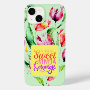 Tulip Floral Kinda Sweet Kinda Savage Quote Case-Mate iPhone 14 Case