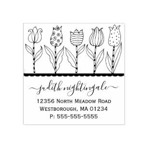 Tulip Floral Whimsical Script Create Your Own Rubber Stamp