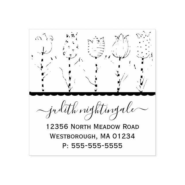Tulip Floral Whimsical Script Create Your Own Rubber Stamp (Imprint)
