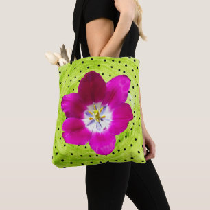 Tulip flower and polka    tote bag