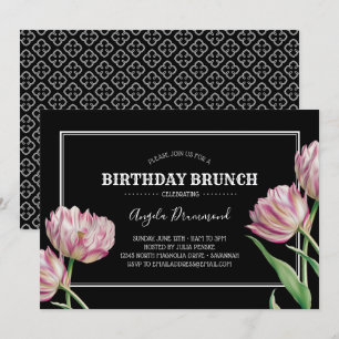 Tulip Flower Birthday Brunch Black Invitation