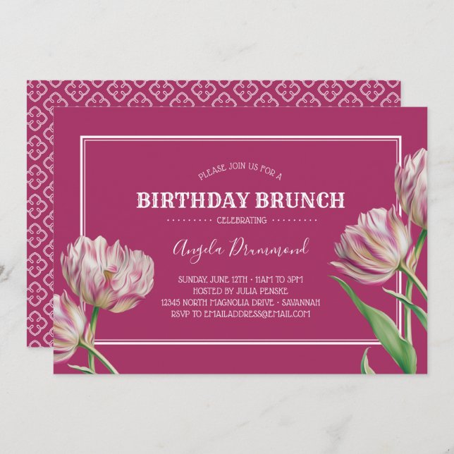 Tulip Flower Birthday Brunch Pink Invitation (Front/Back)