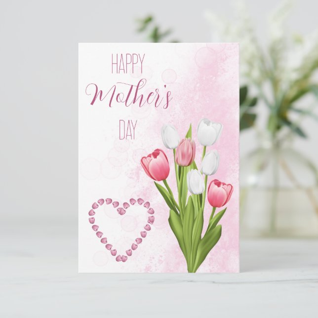 Tulip Flower Bouquet Happy Mother's day Card (Standing Front)
