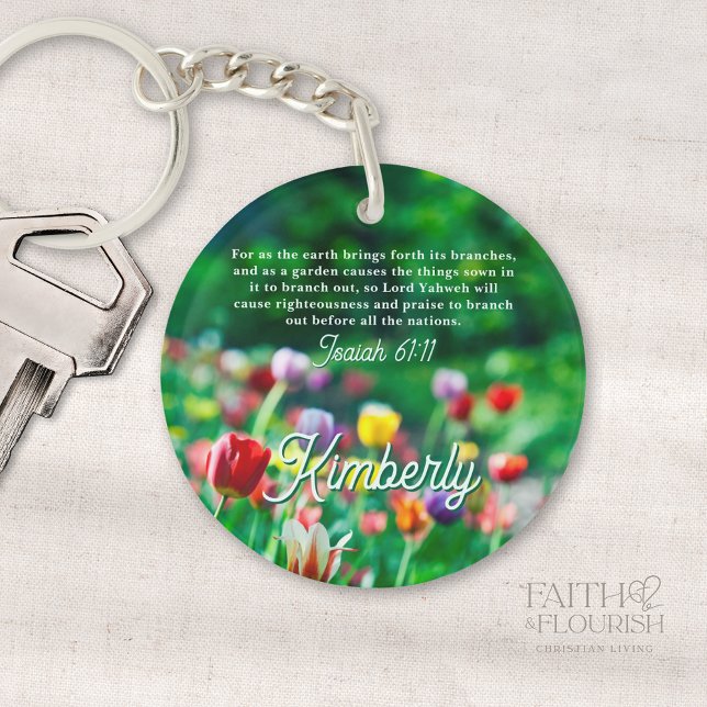 Tulip Flower Garden Bible Scripture Personalised Key Ring (Creator Uploaded)