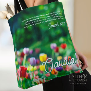 Tulip Flower Garden Bible Scripture Tote Bag