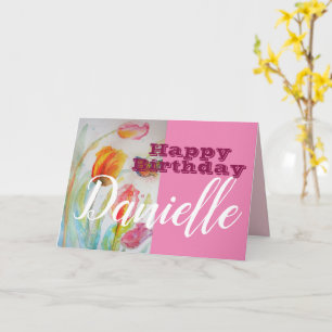 Tulip Flower Happy Birthday Womans Name Card