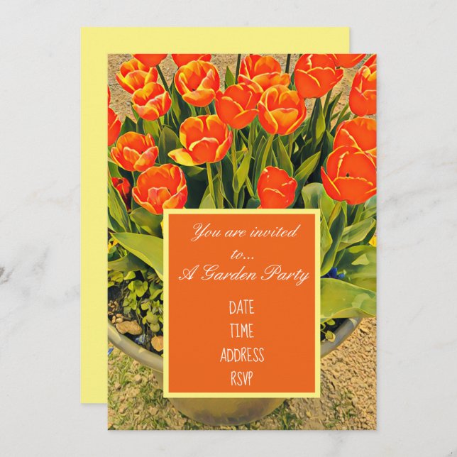 Tulip flower modern design garden party invitation (Front/Back)