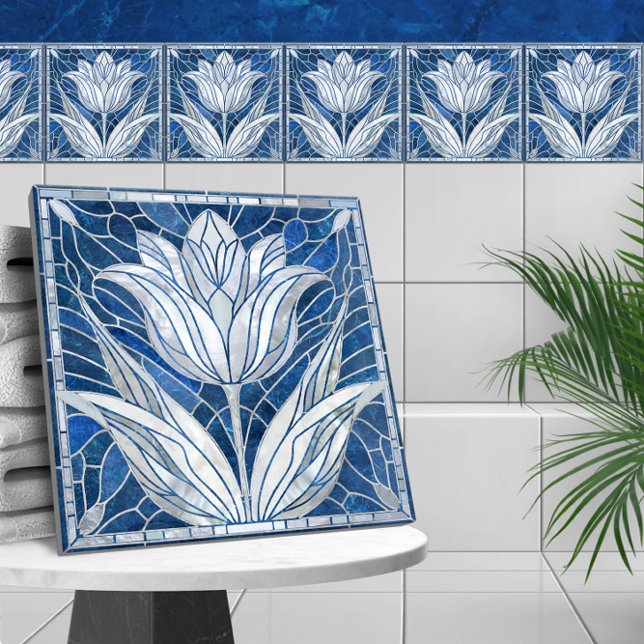 Tulip flower mosaic - Blue Marble and Pearl Ceramic Tile (Creator Uploaded)