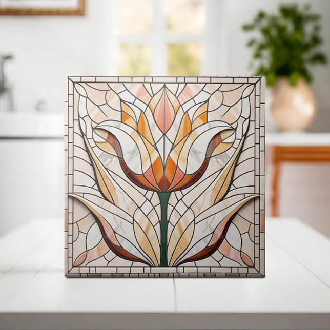 Tulip flower mosaic - Warm Pastels Ceramic Tile (Creator Uploaded)