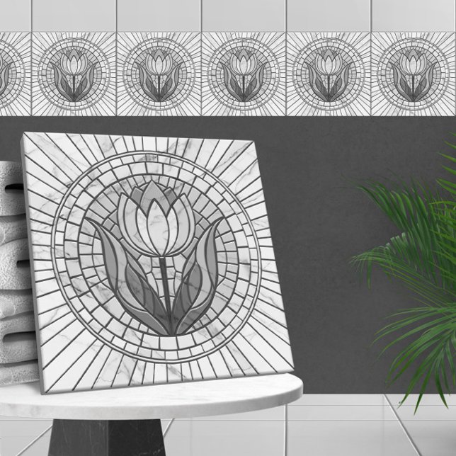 Tulip flower mosaic - White Marble Ceramic Tile (Creator Uploaded)