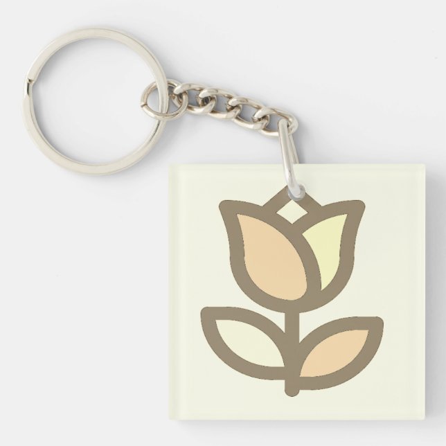 Tulip flower pattern cream backdrop  key ring (Front)