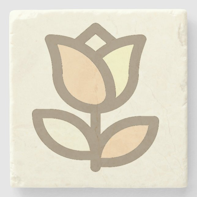 Tulip flower pattern cream backdrop  stone coaster (Front)