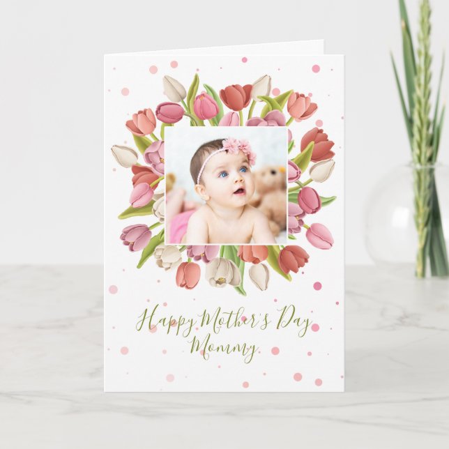 Tulip Flower Personalised Mothers Day Photo Holiday Card (Front)